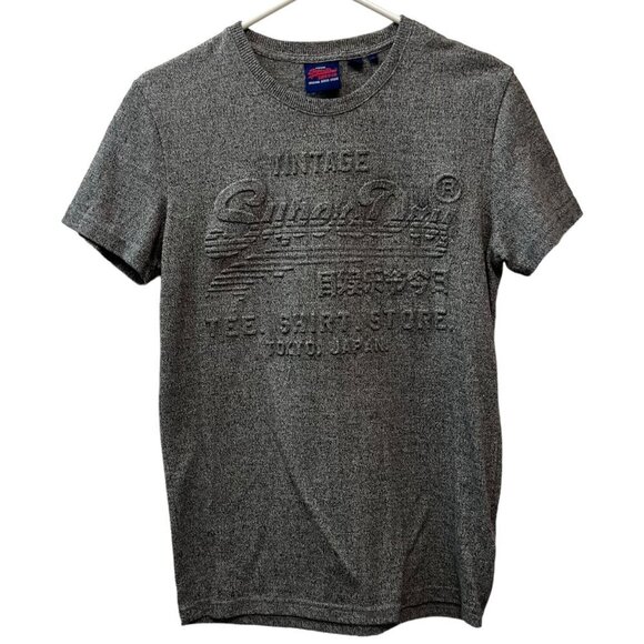 SuperDry Gray Men's Vintage Logo Store Embossed Short Sleeve T Shirt Size Small - Picture 2 of 12
